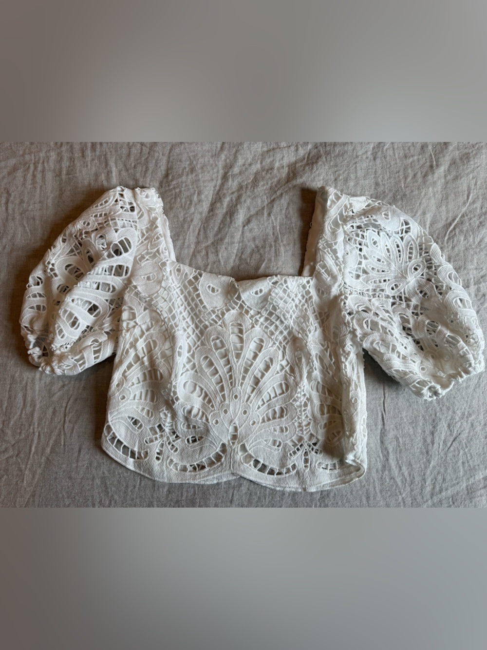 Flying Tomato White Eyelet Lace Puff Sleeve Crop Top